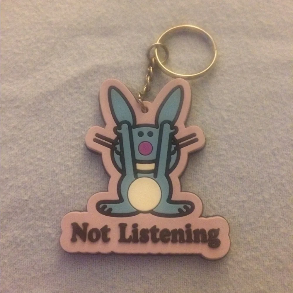 💥🎯Happy Bunny Not Listening Keychain🐰🔑🙉
